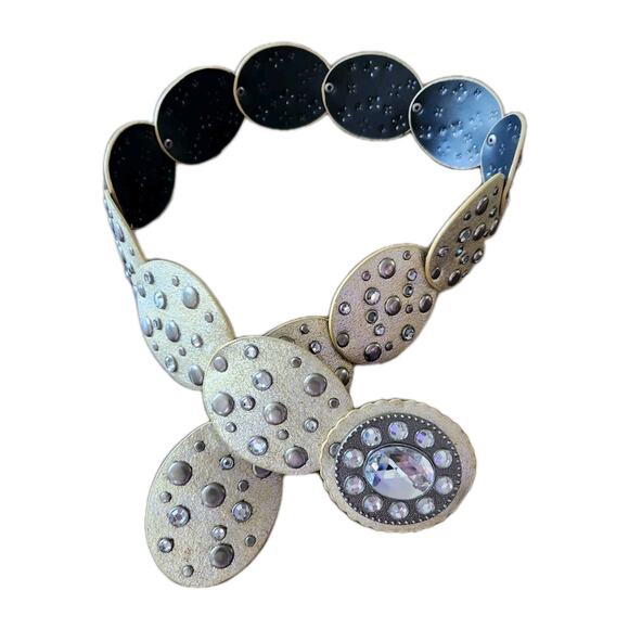 Oval Hollow Belt Vintage Disc Wide Belts Metal Buckle Cowboy Western Style euc - Picture 2 of 7